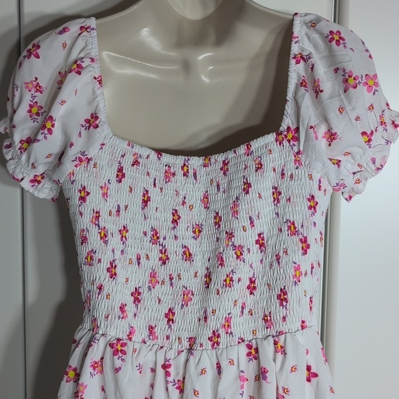 Princess Polly Ruth Puff Sleeve White Pink Floral Print Mini Dress Size 6 - Picture 4 of 7
